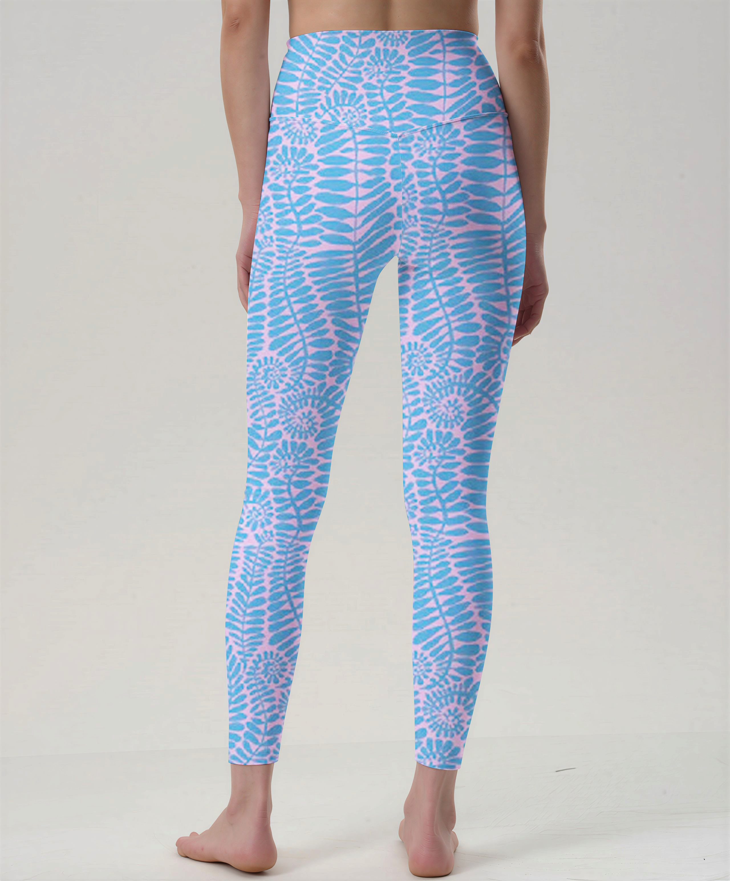 Blush Fern Frond High-Waist Yoga Leggings