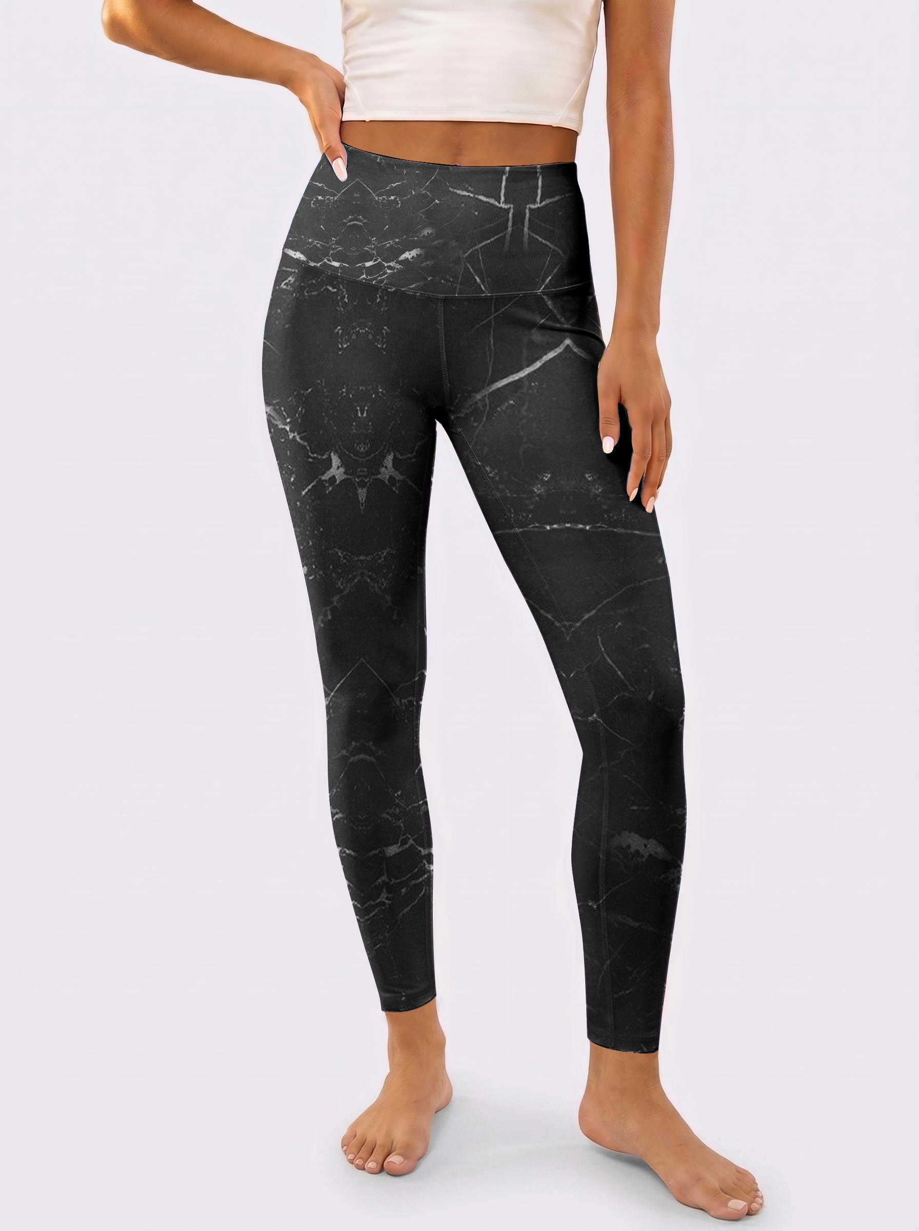 Noir Marble High-Waist Yoga Leggings