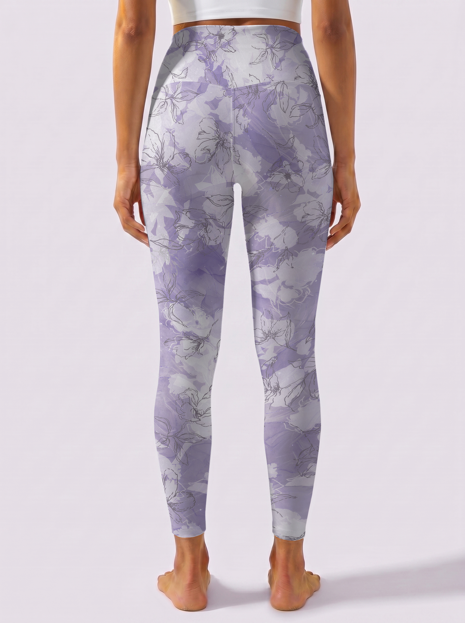 Light Purple Line Art Floral Leggings