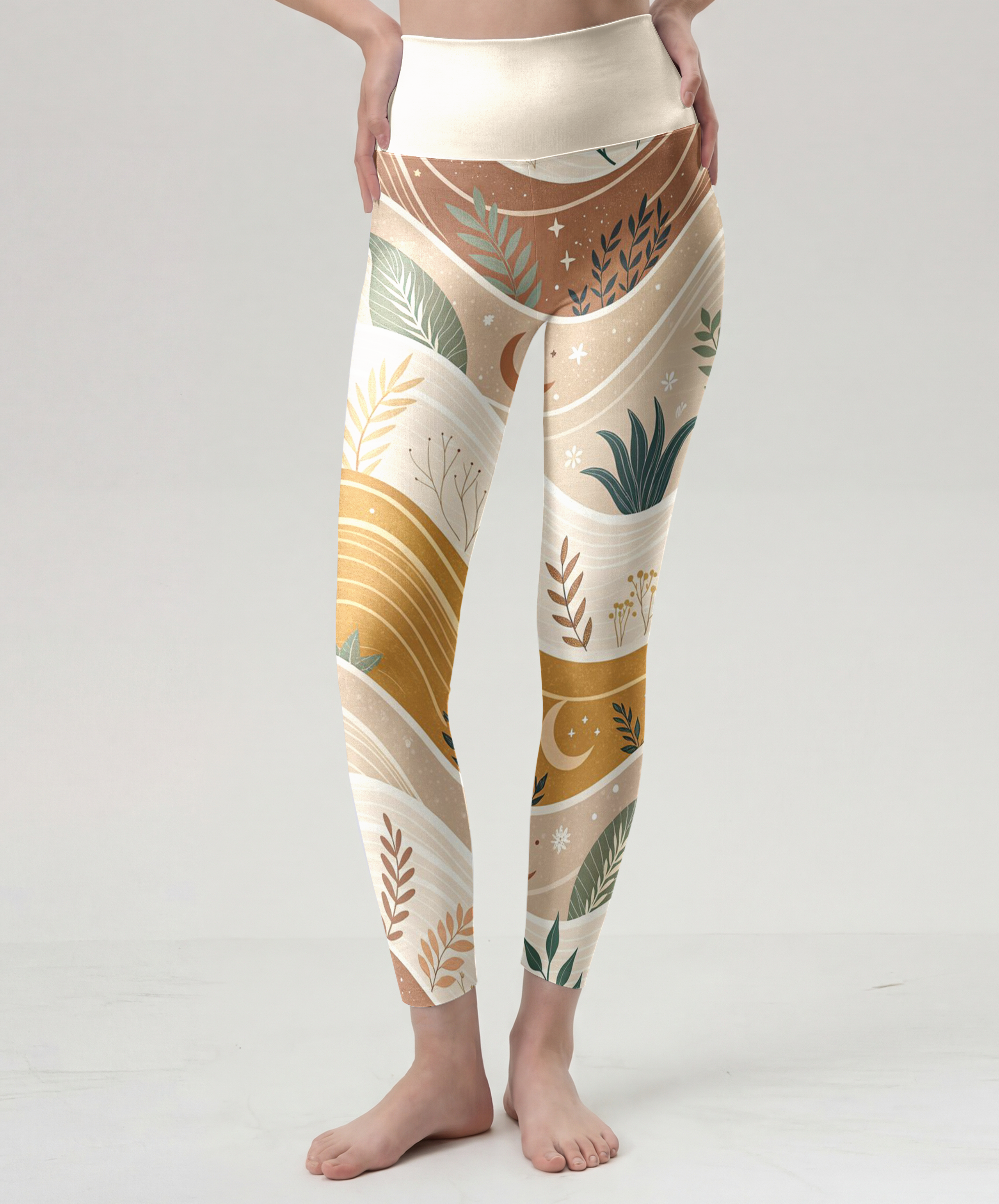 High-Waisted Boho Celestial Botanical Yoga Leggings