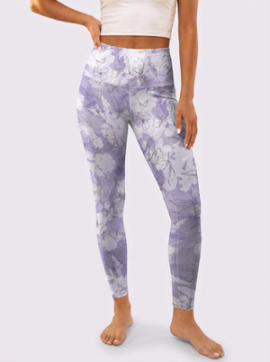 Light Purple Line Art Floral Leggings