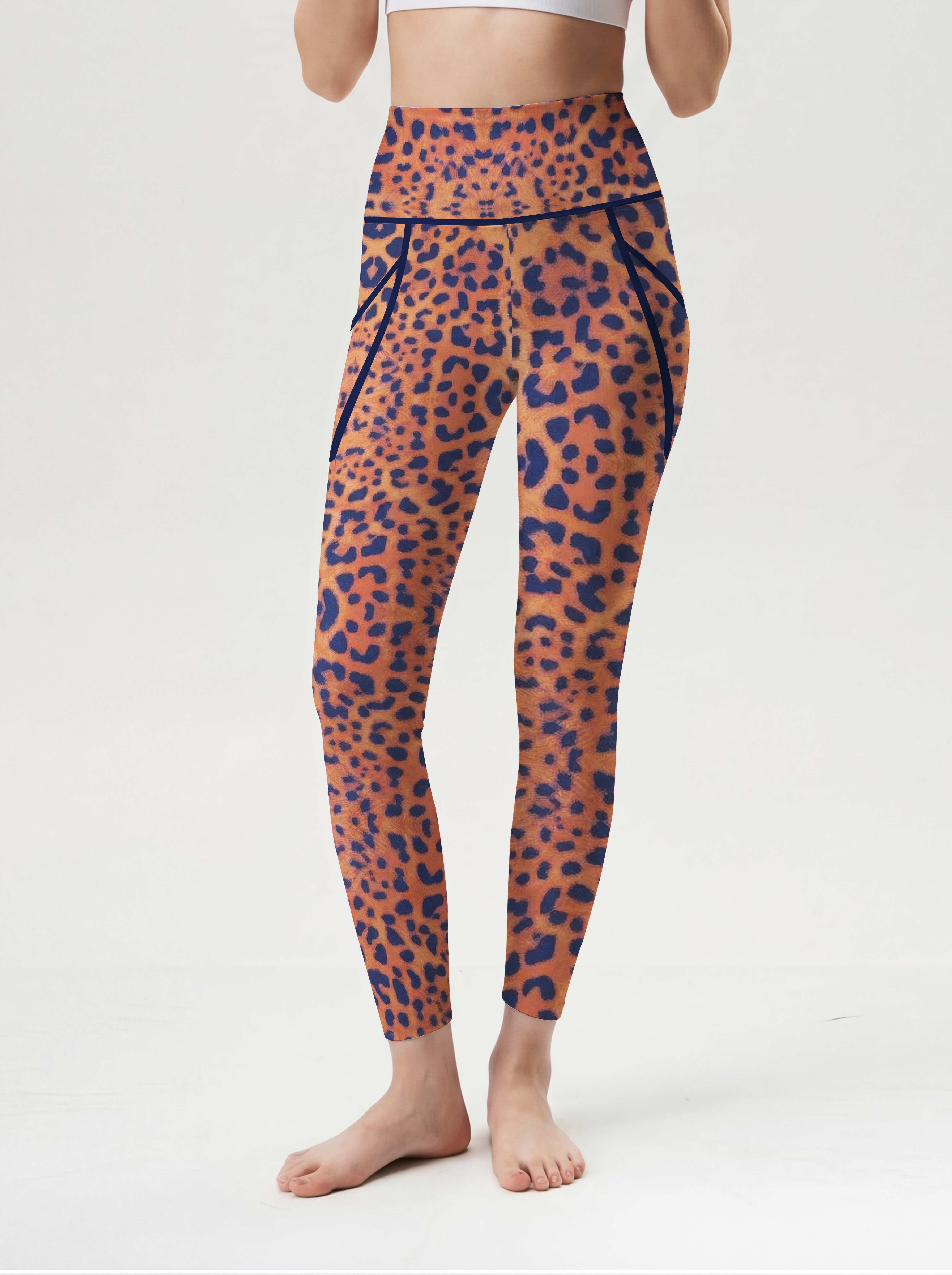Orange Blue Leopard Print Leggings