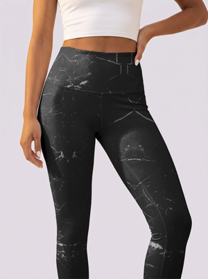 Noir Marble High-Waist Yoga Leggings