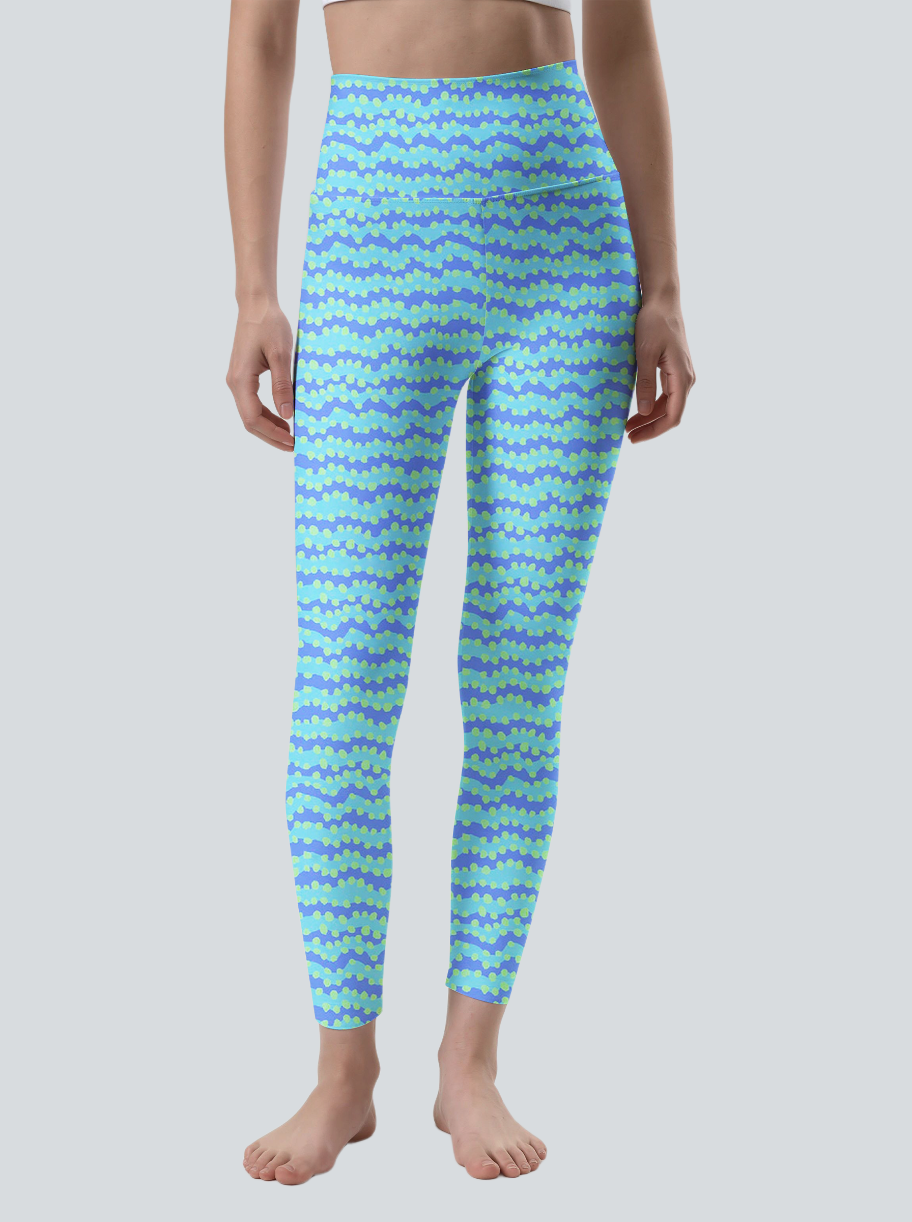 Neon Wave Dot High-Waist Yoga Leggings