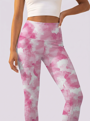 Blush Watercolor High-Waist Yoga Leggings