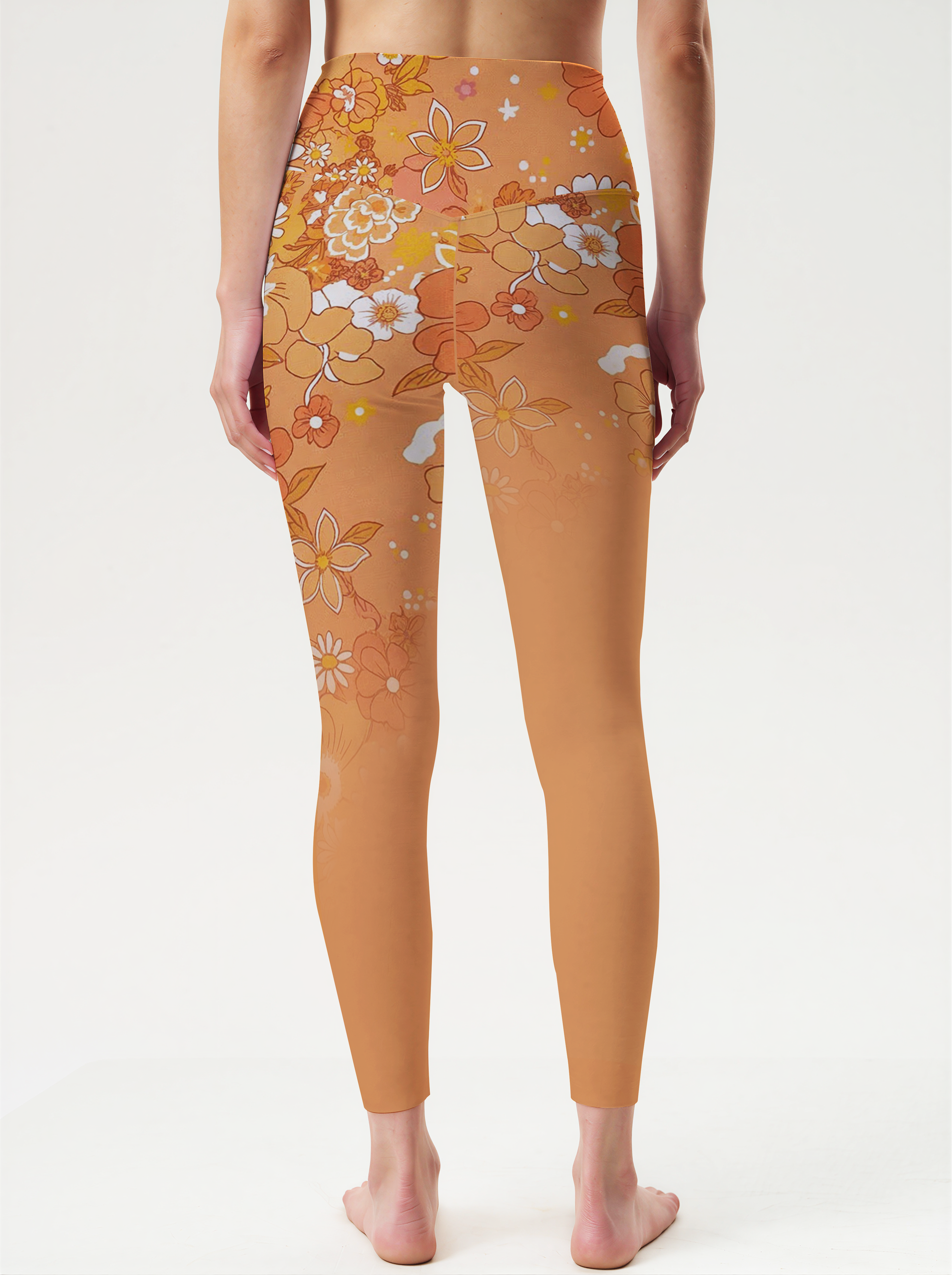 Warm Amber Fall Floral Gradient High-Waist Yoga Leggings