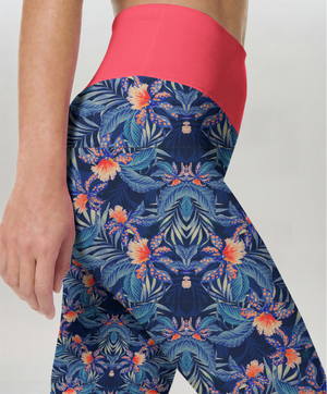 Coral Orange Floral Performance Tights