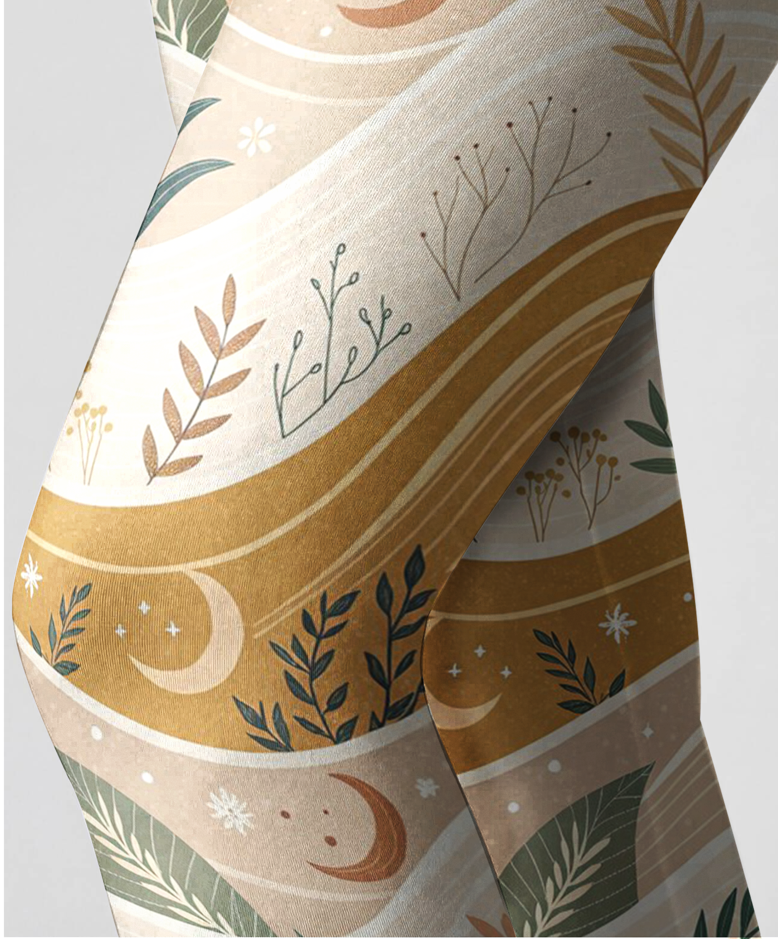 High-Waisted Boho Celestial Botanical Yoga Leggings