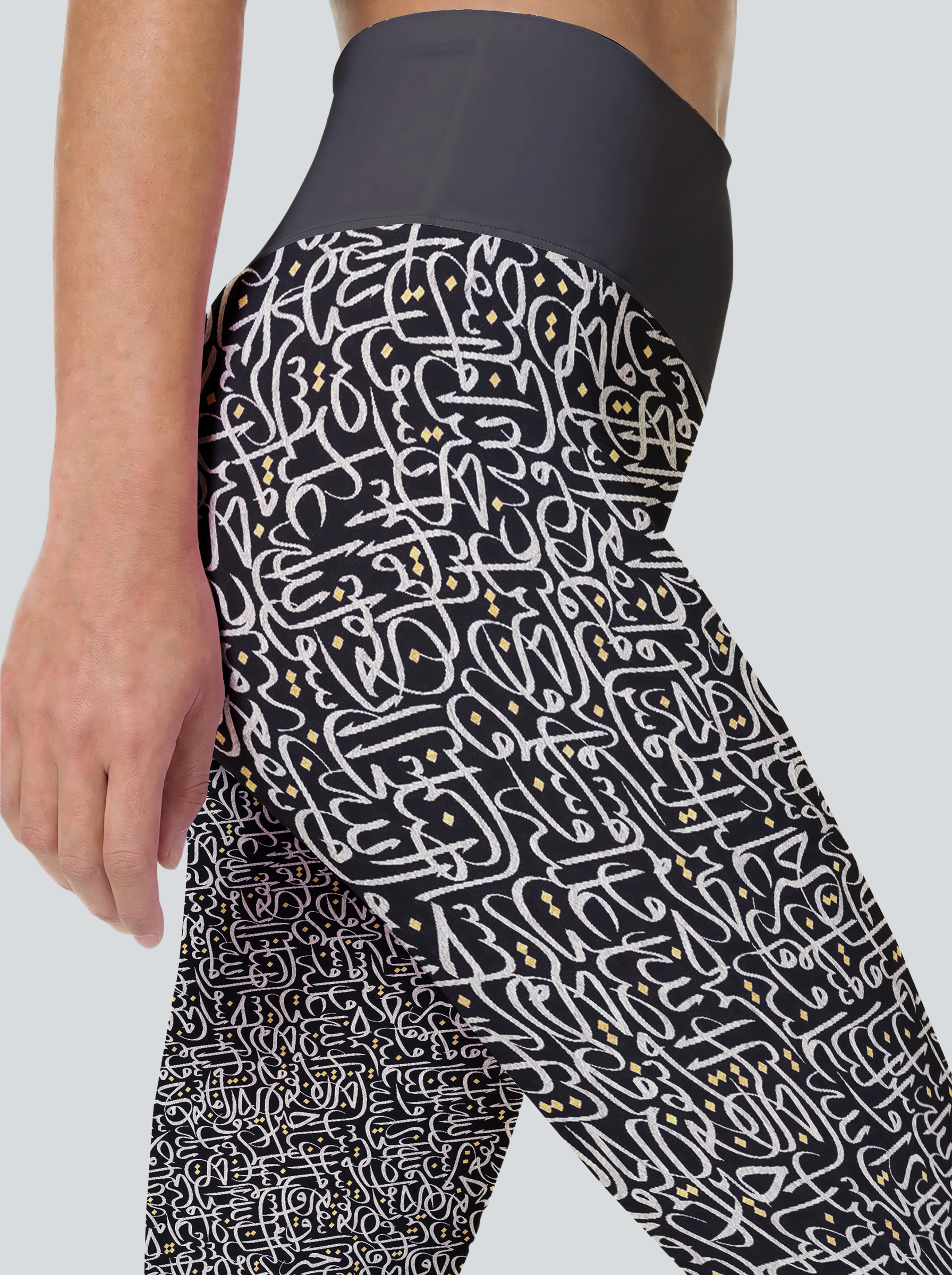 Black Gold Script Stripe Leggings