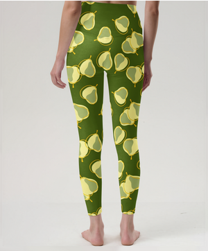 Olive Green Pear Print Leggings