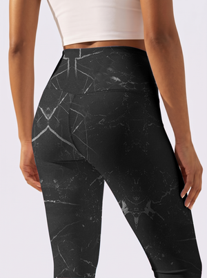 Noir Marble High-Waist Yoga Leggings