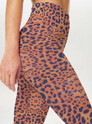 Orange Blue Leopard Print Leggings