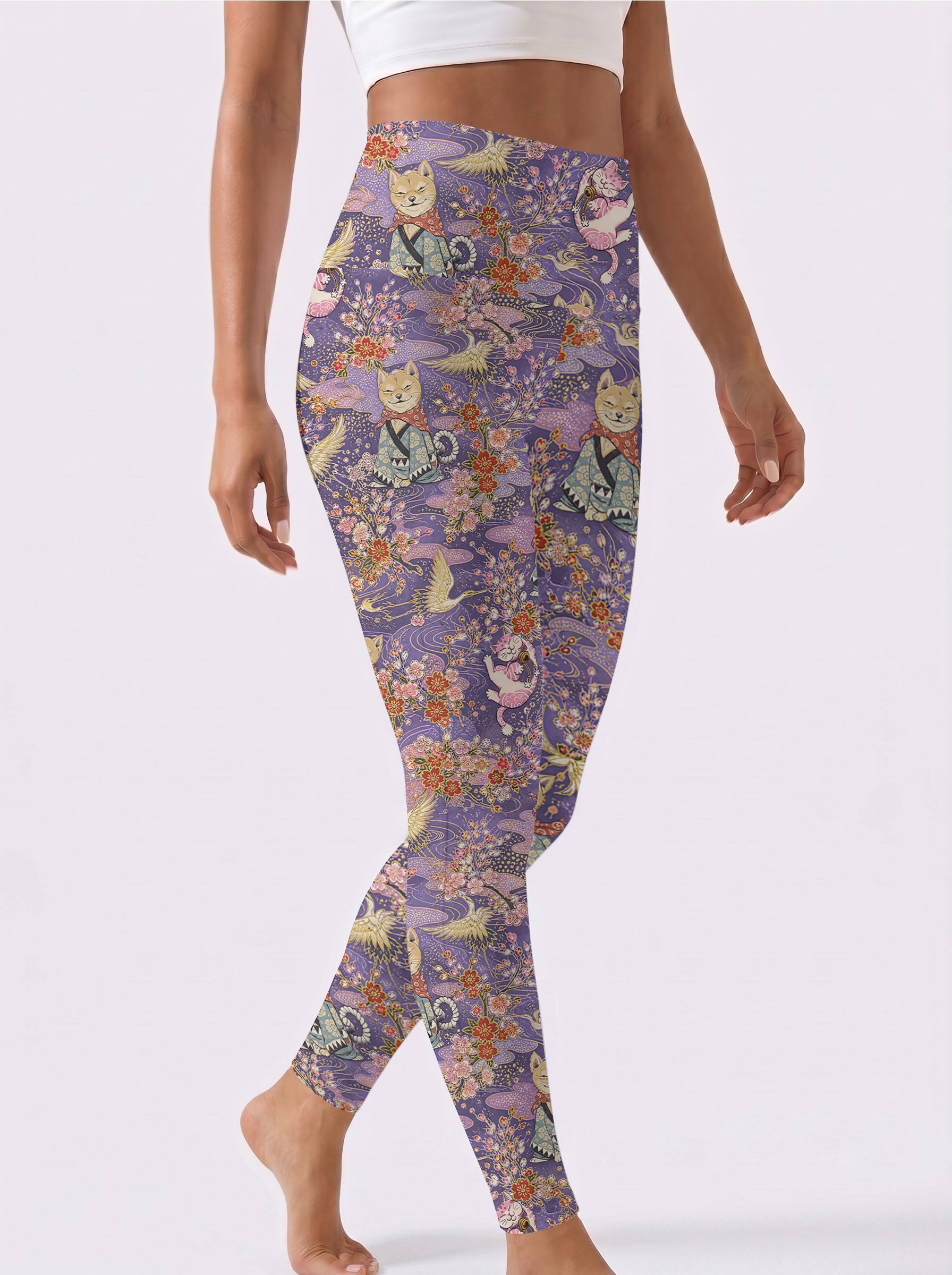 Lavender Ukiyo-e Shiba Inu Sports Tight Pants