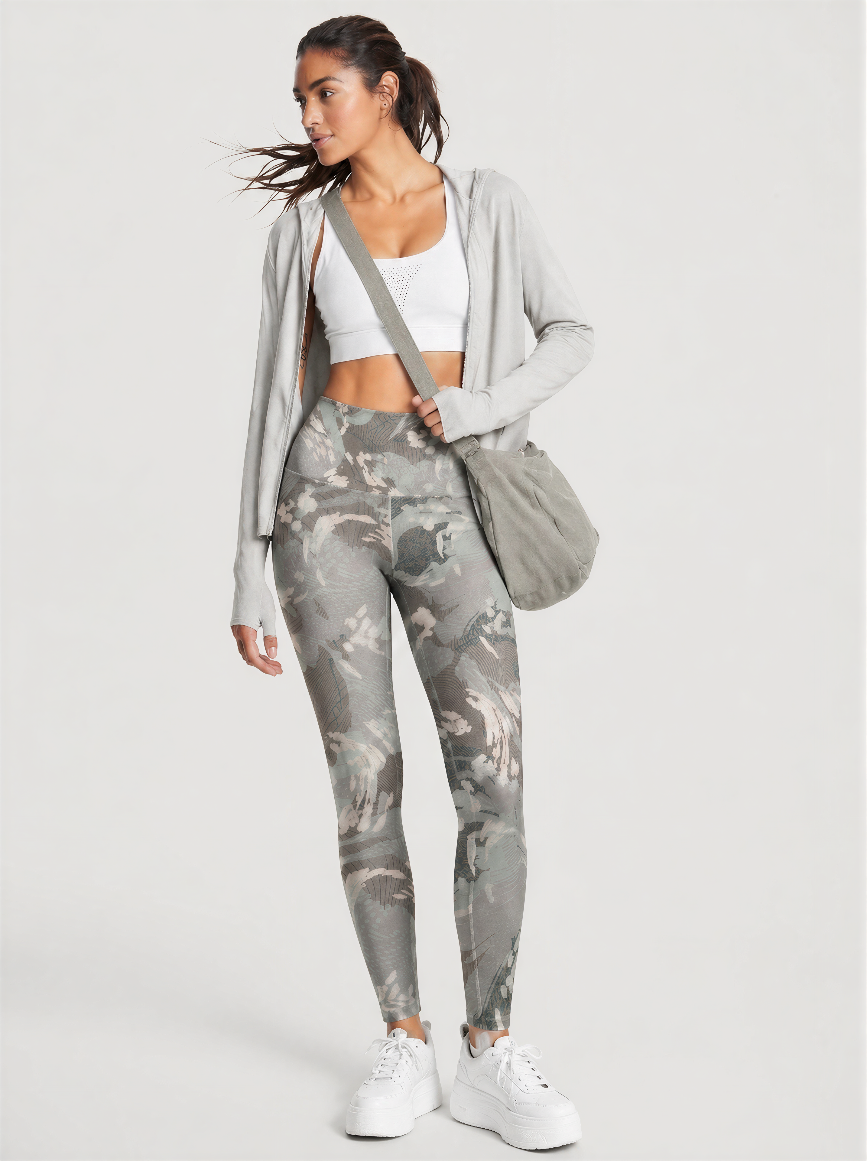Grey Abstract Floral Leggings