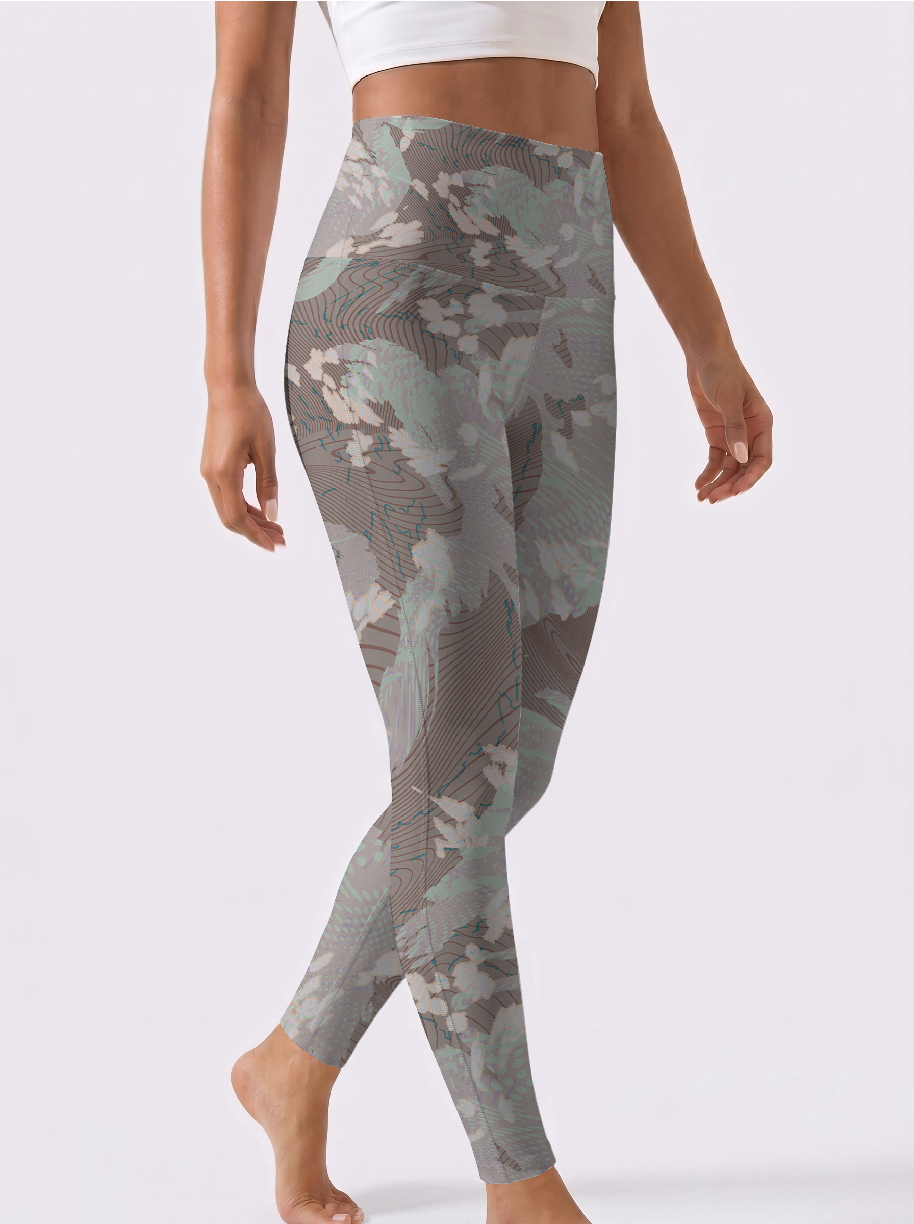 Grey Abstract Floral Leggings