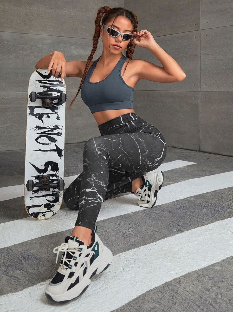 Noir Marble High-Waist Yoga Leggings