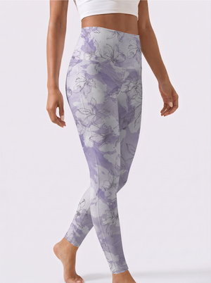 Light Purple Line Art Floral Leggings