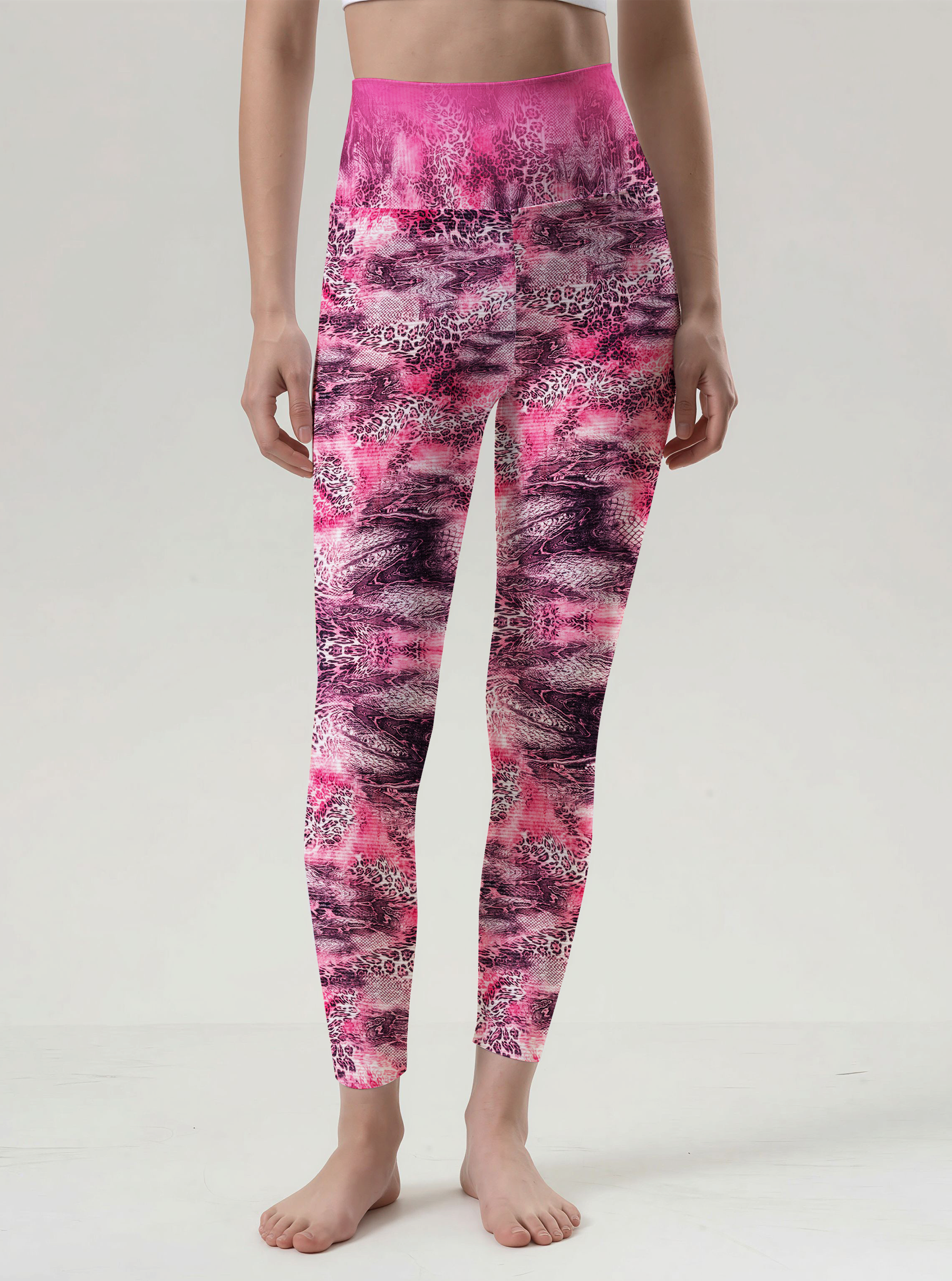 Pink Mist Wild Print Patchwork Leggings