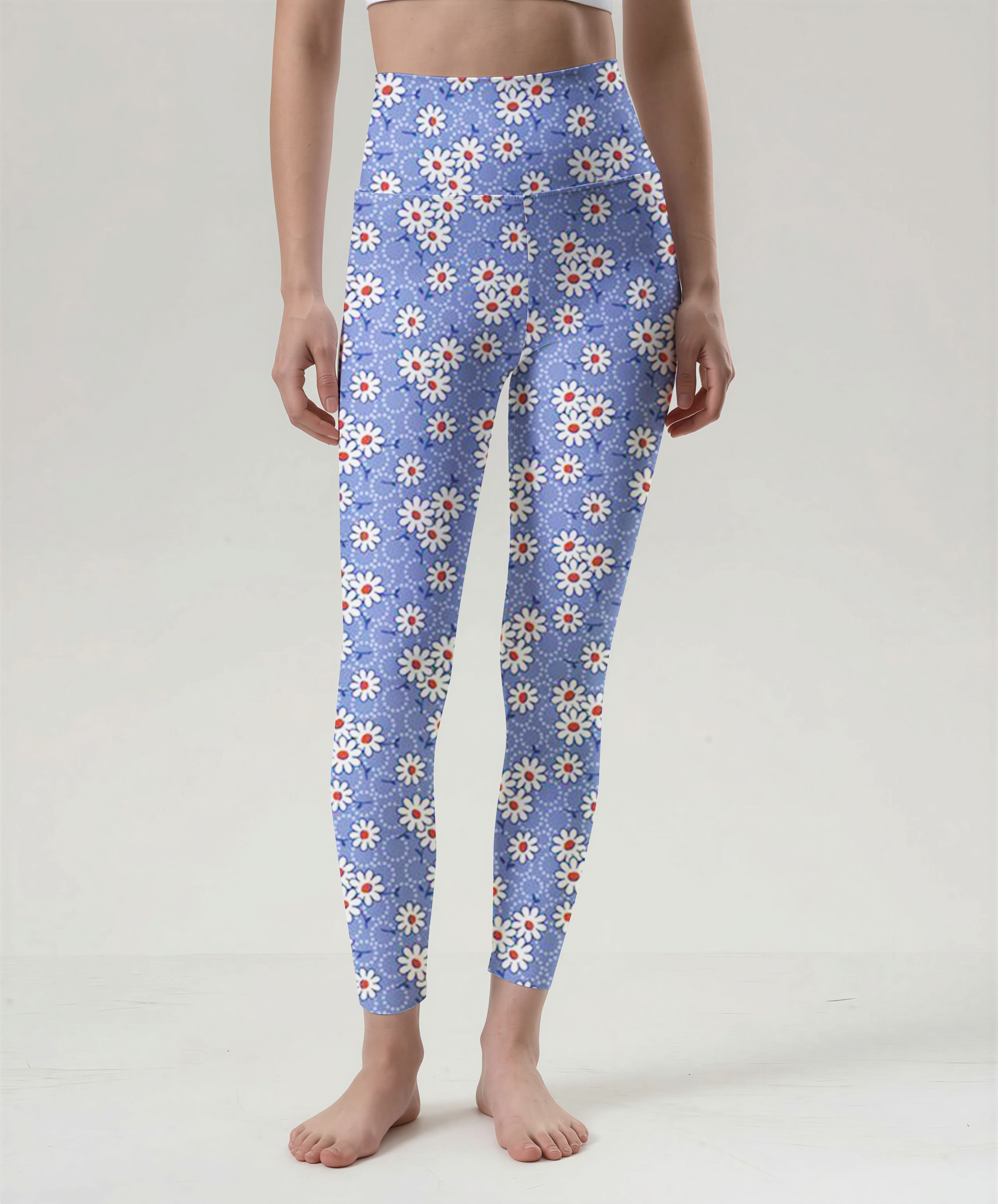 Sky Blue Daisy High-Waist Yoga Leggings