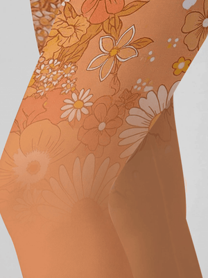 Warm Amber Fall Floral Gradient High-Waist Yoga Leggings