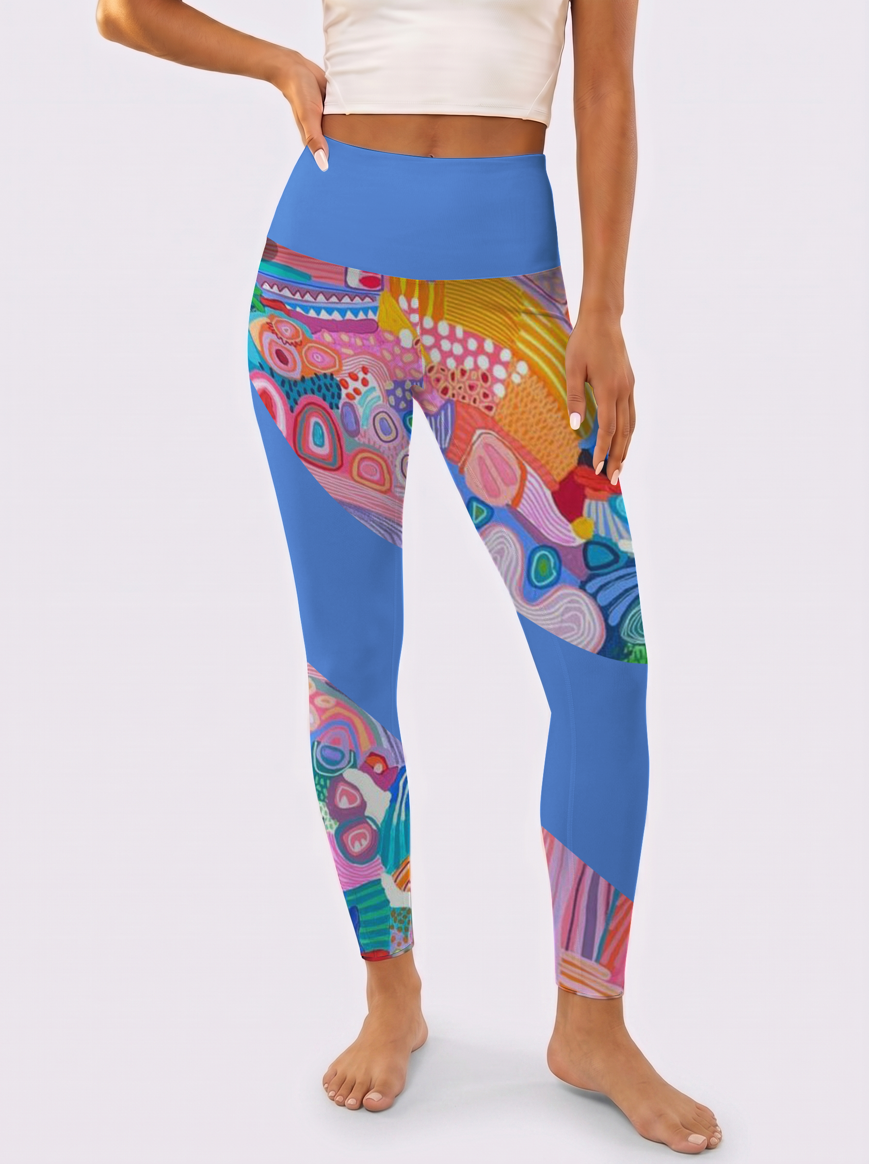 Vibrant Patchwork Texture High-Waist Yoga Leggings