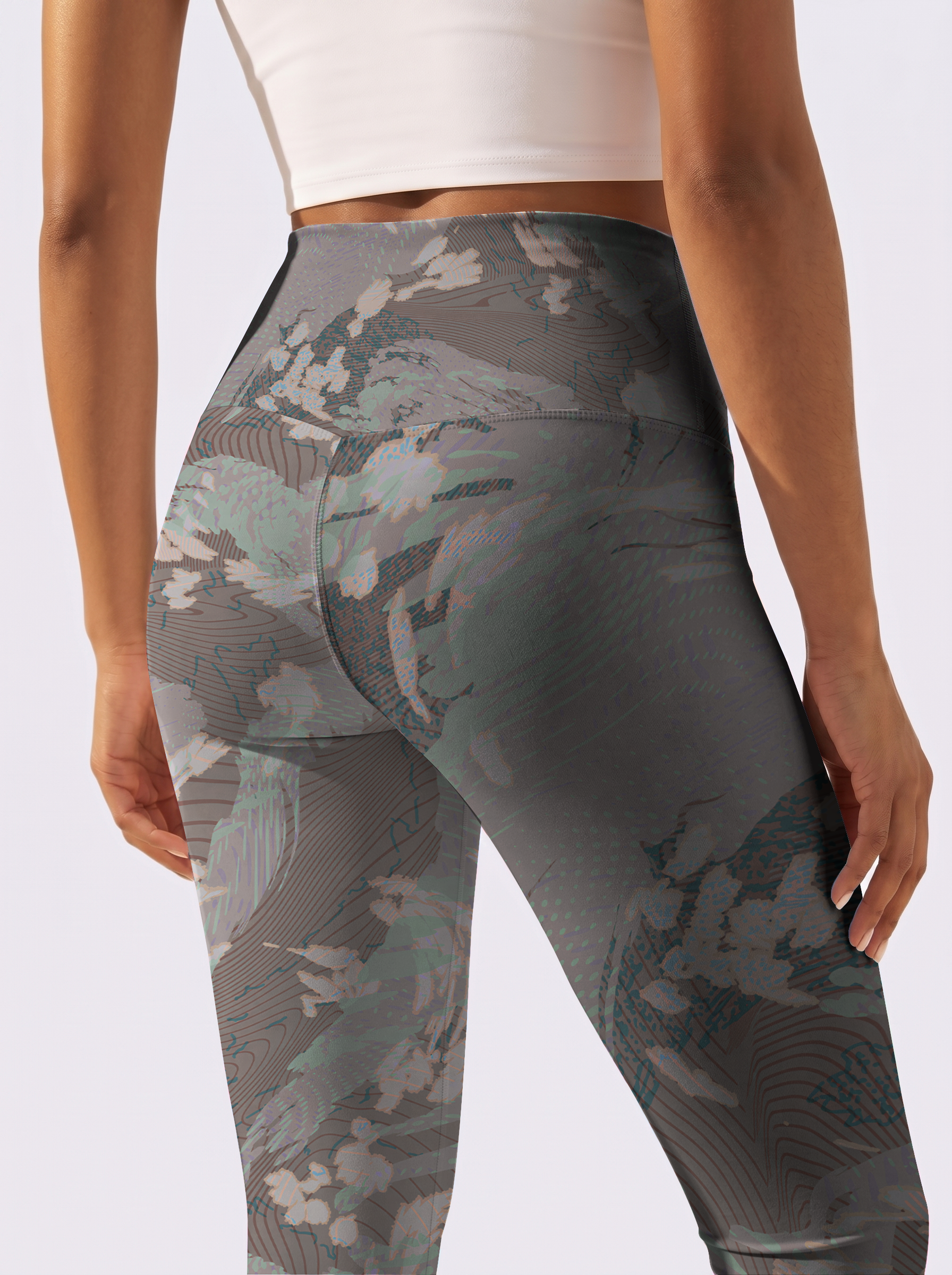 Grey Abstract Floral Leggings