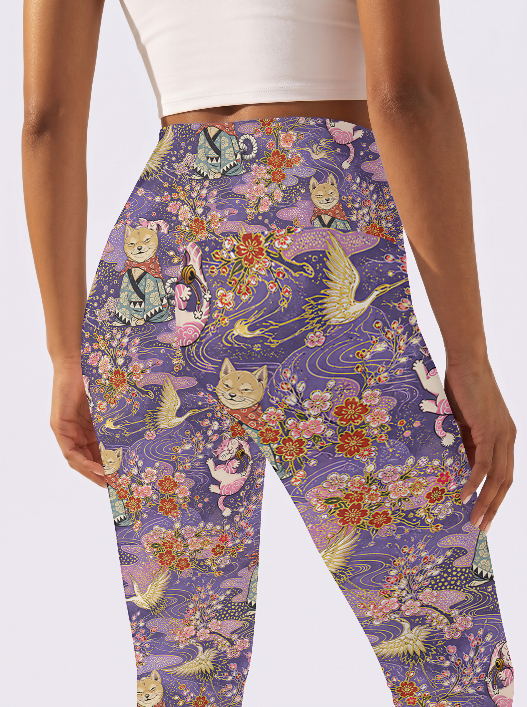Lavender Ukiyo-e Shiba Inu Sports Tight Pants
