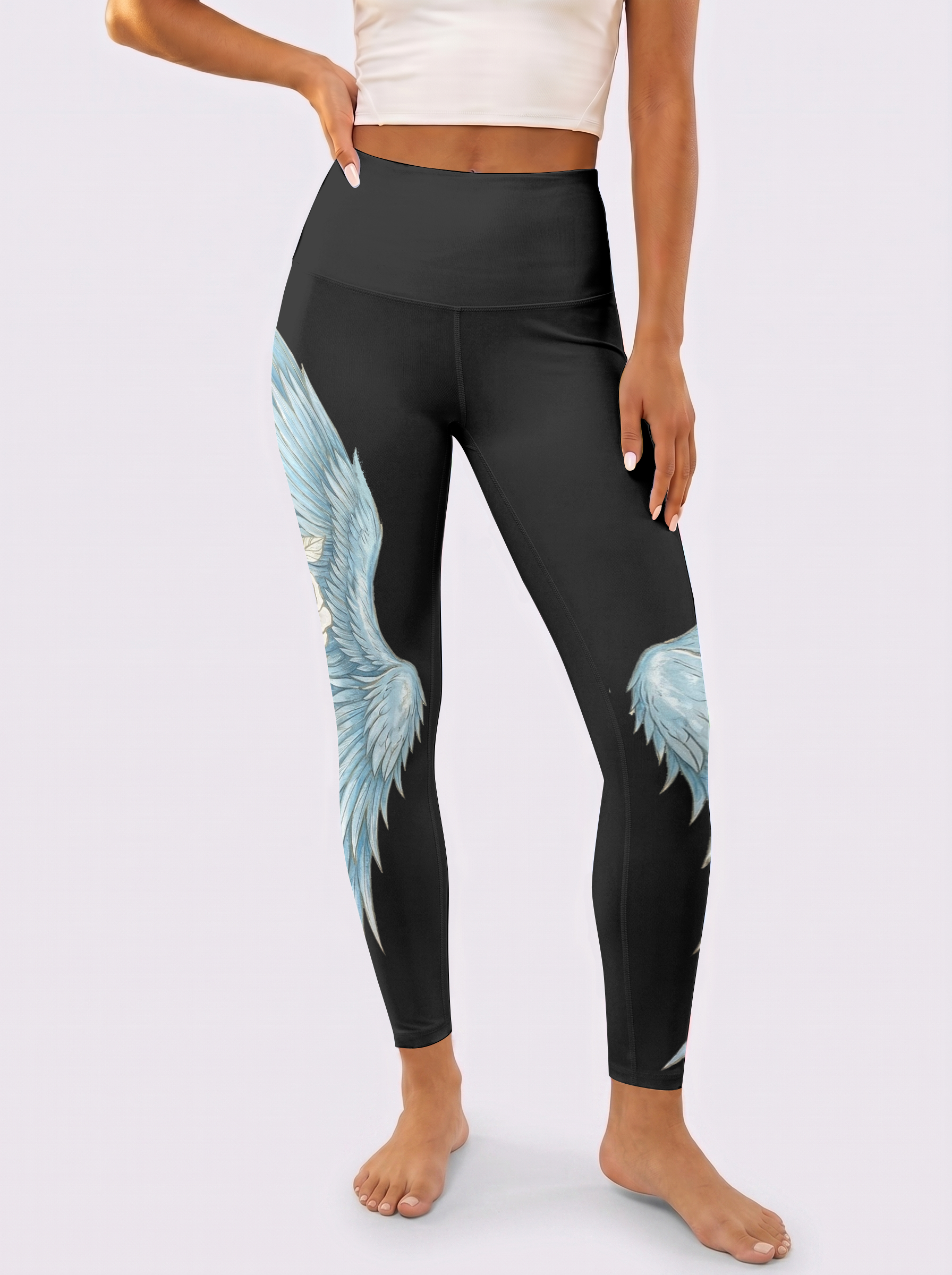 Black Pastel Floral Wing Workout Leggings