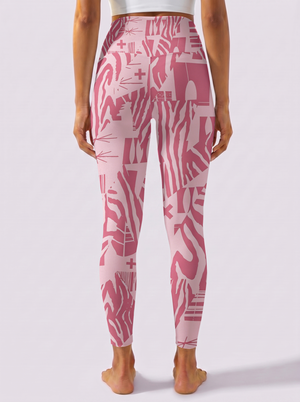 Pink Abstract Zebra Print High Waist Leggings