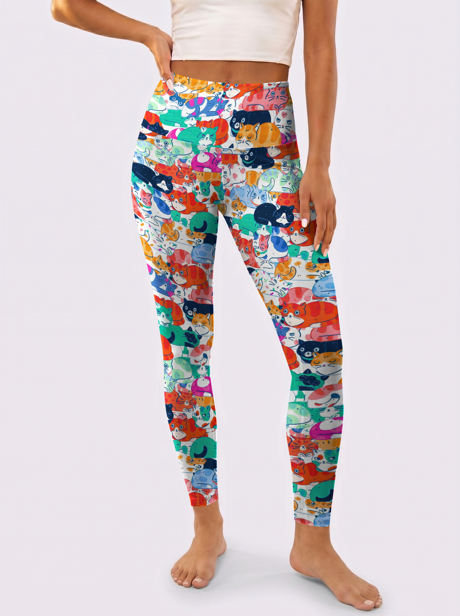 Cute All Over Cat Print High-Waist Leggings