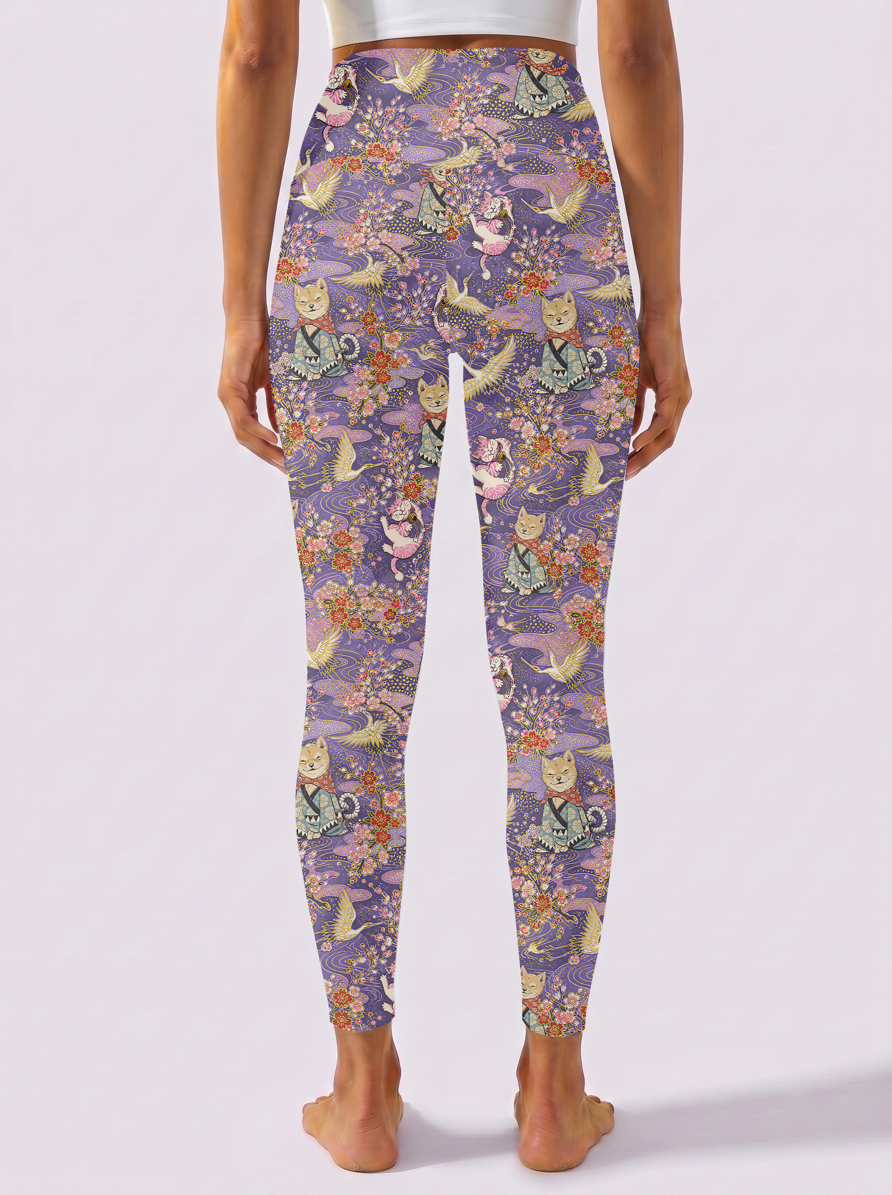Lavender Ukiyo-e Shiba Inu Sports Tight Pants
