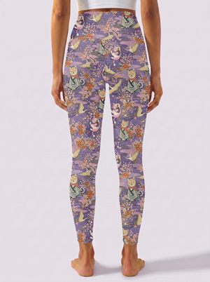 Lavender Ukiyo-e Shiba Inu Sports Tight Pants