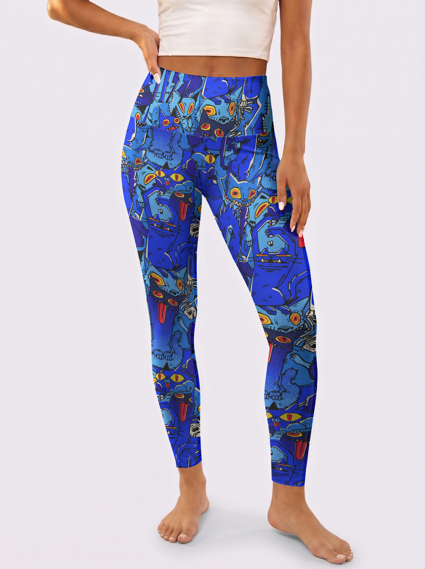 Royal Blue Street Art Cat Workout Leggings