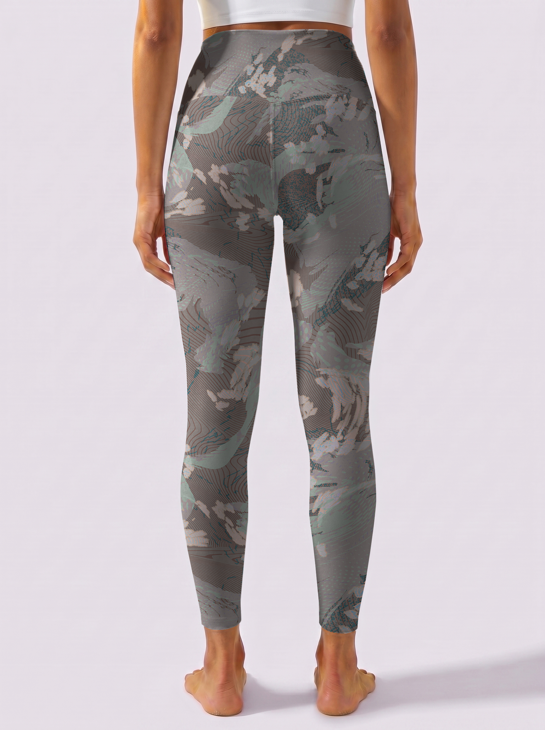 Grey Abstract Floral Leggings