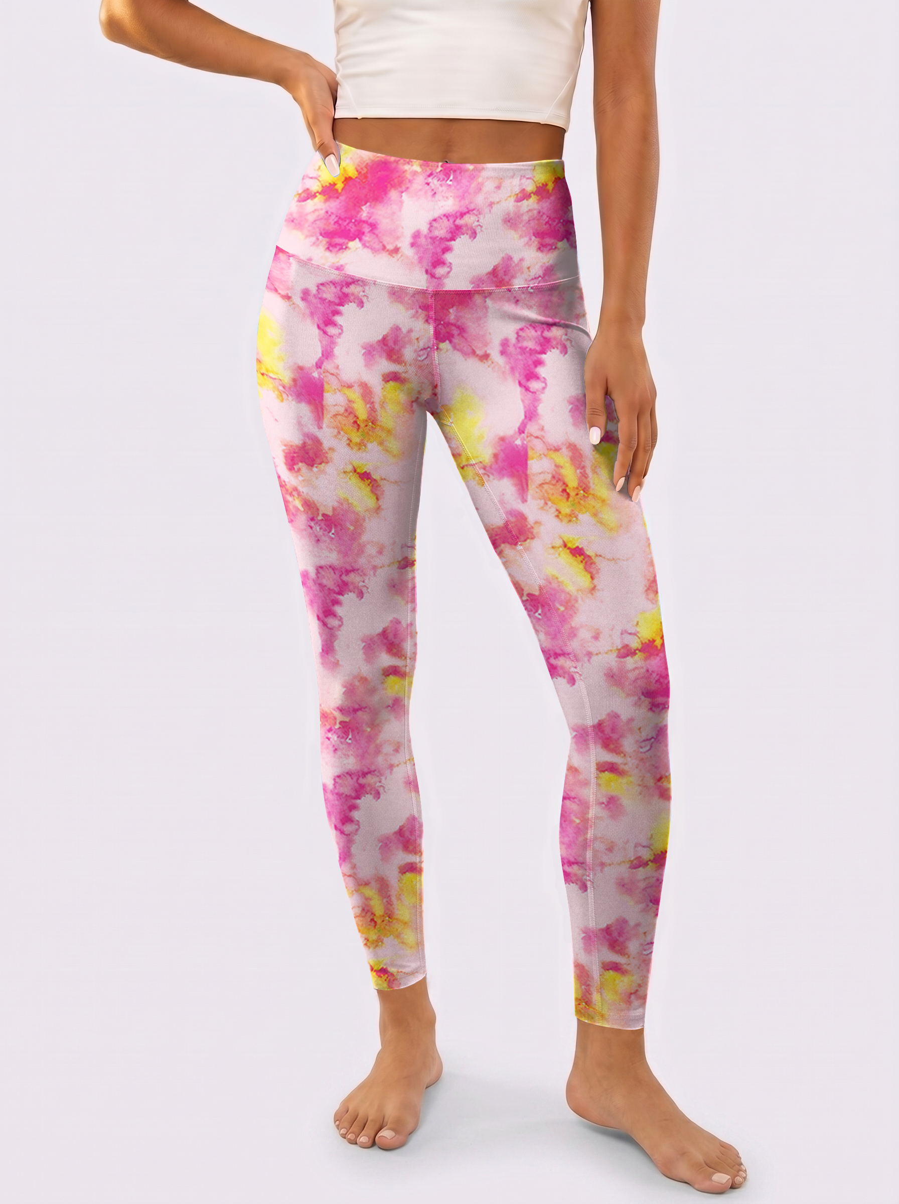 Pink & Yellow Tie-Dye Leggings