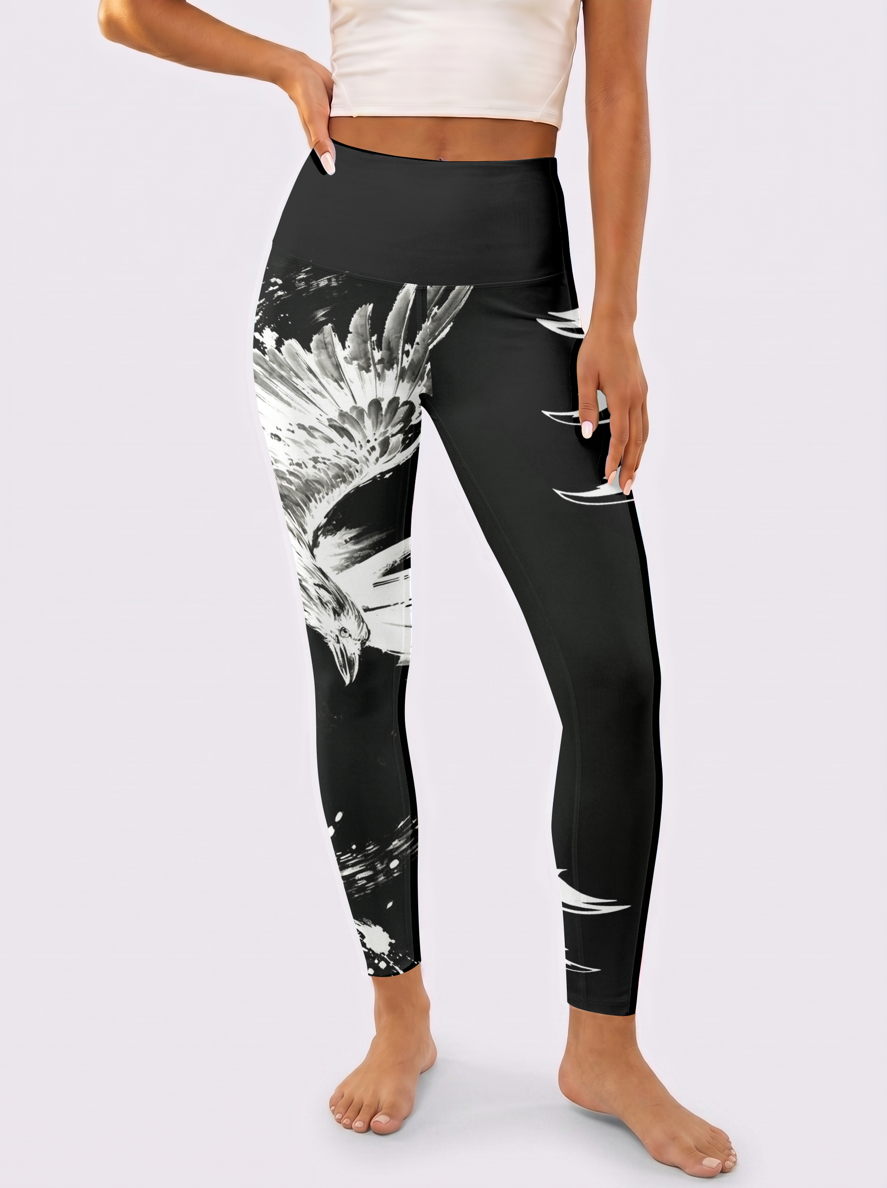 Black White Claw Print Workout Leggings