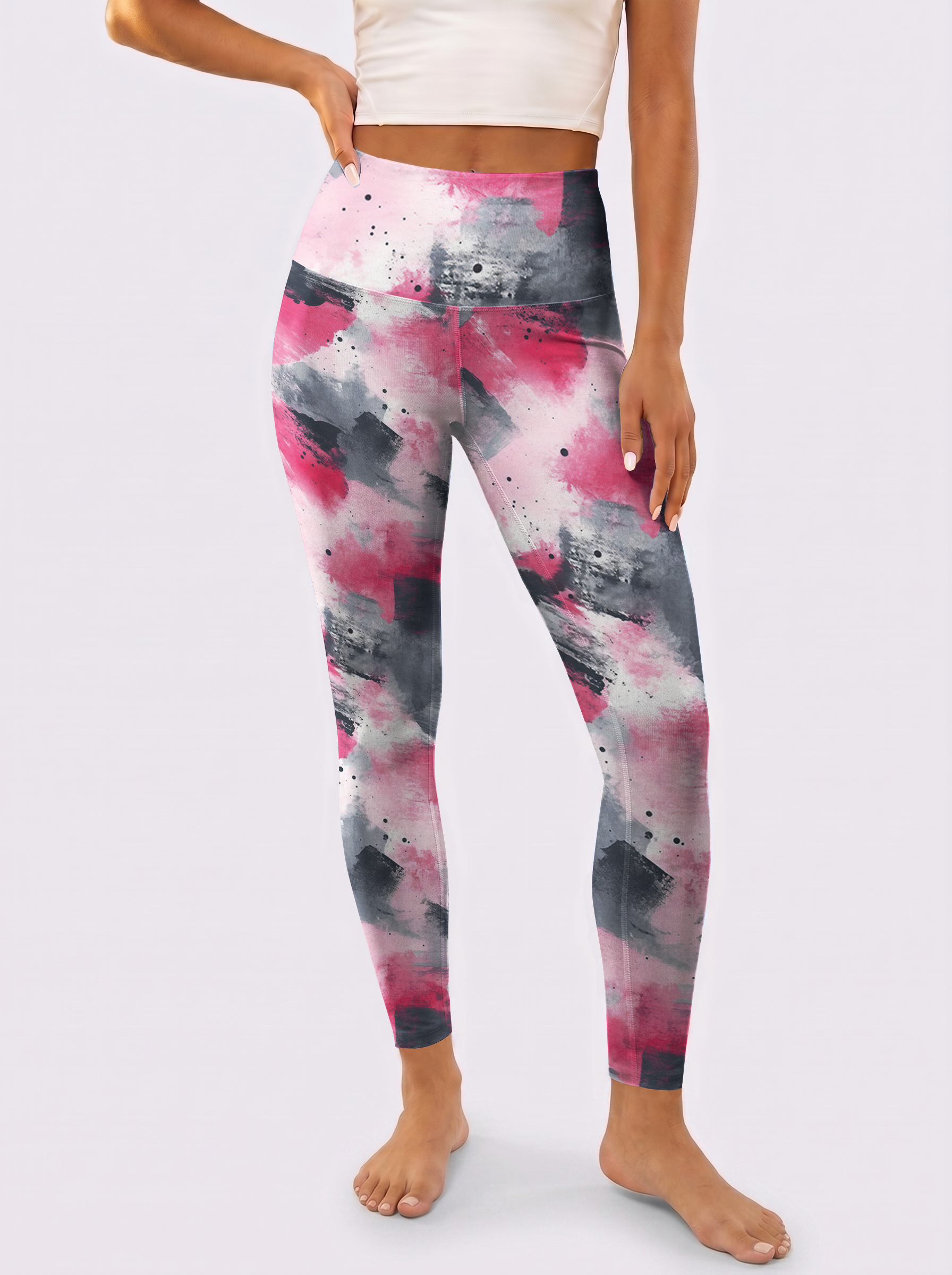 Pink & Grey Watercolor Leggings
