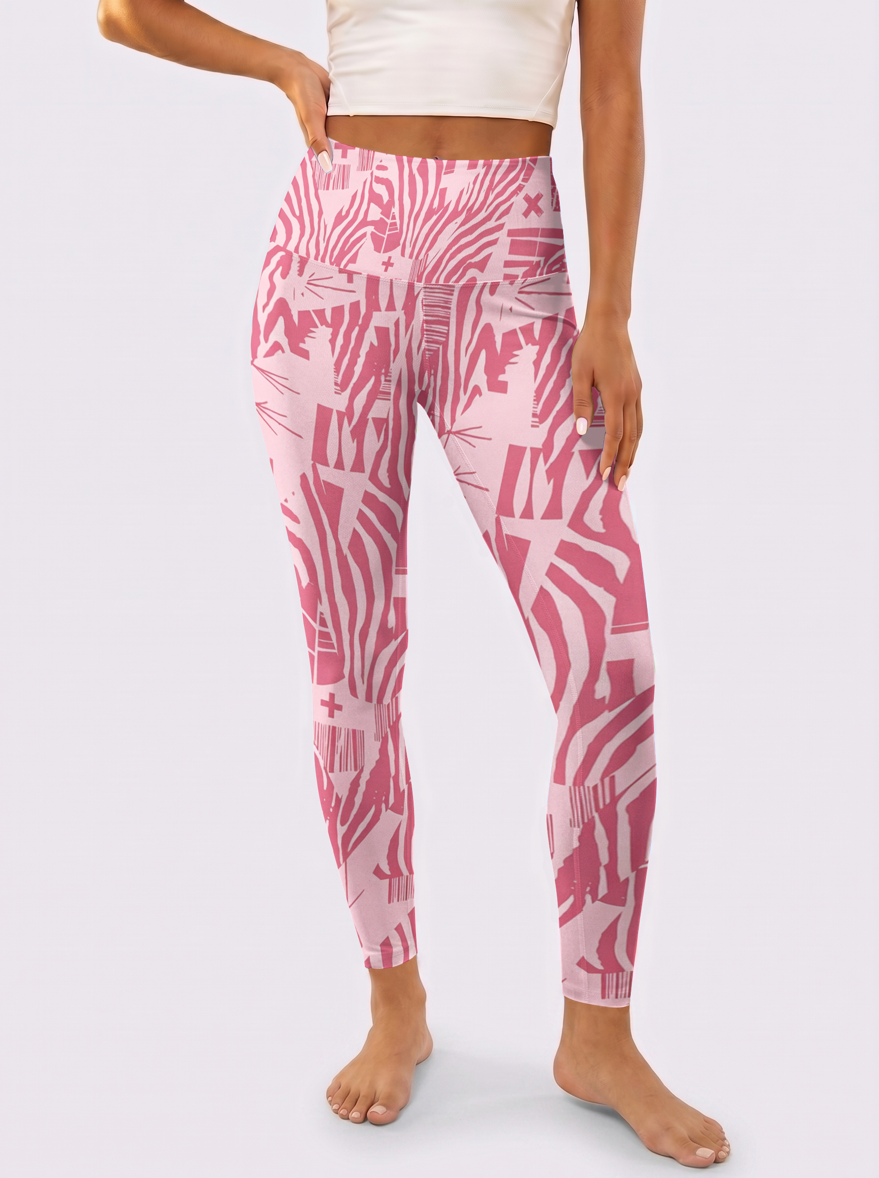 Pink Abstract Zebra Print High Waist Leggings