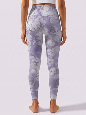 Light Purple Line Art Floral Leggings