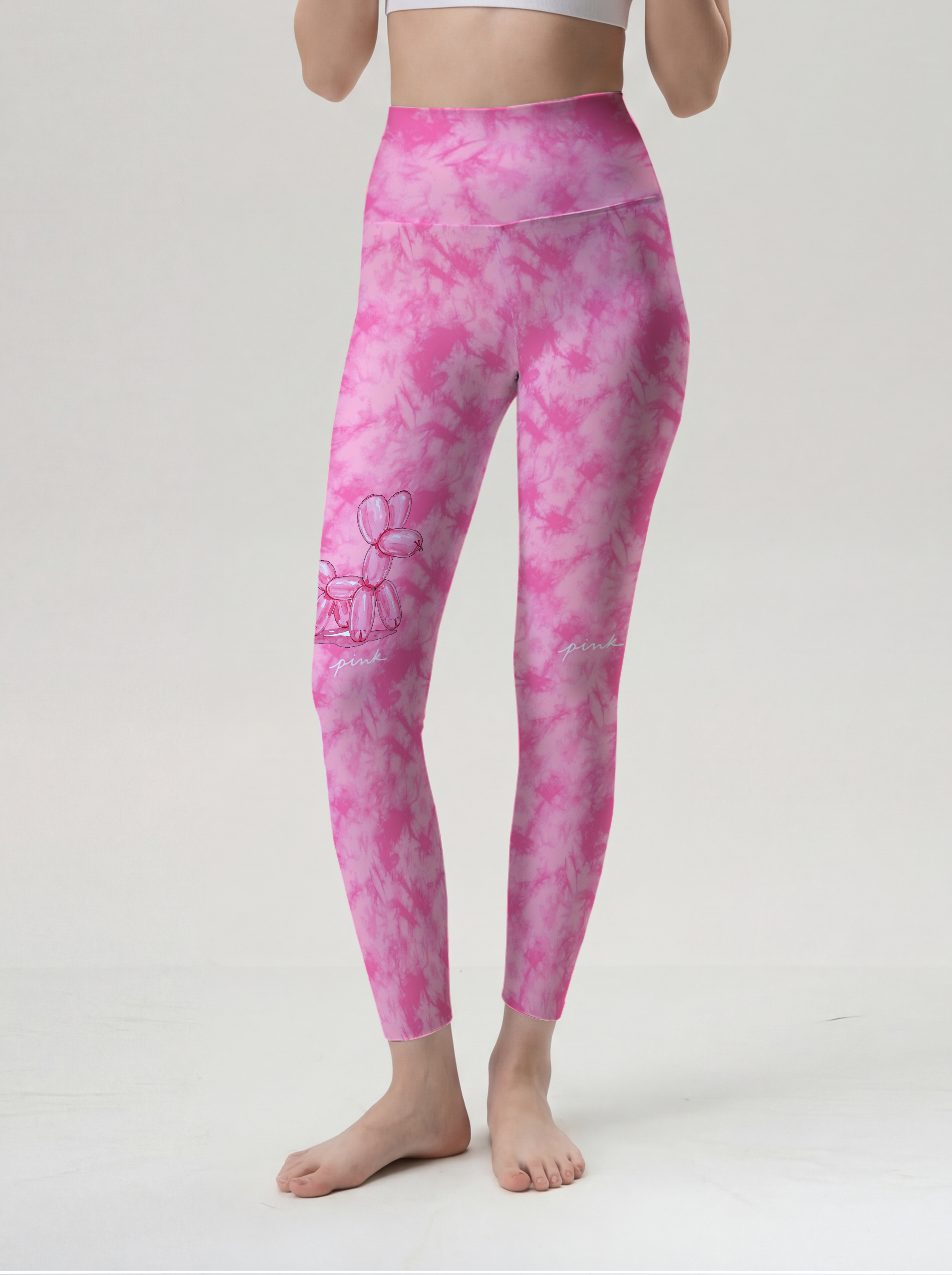 Pink Tie-Dye Balloon Dog Leggings