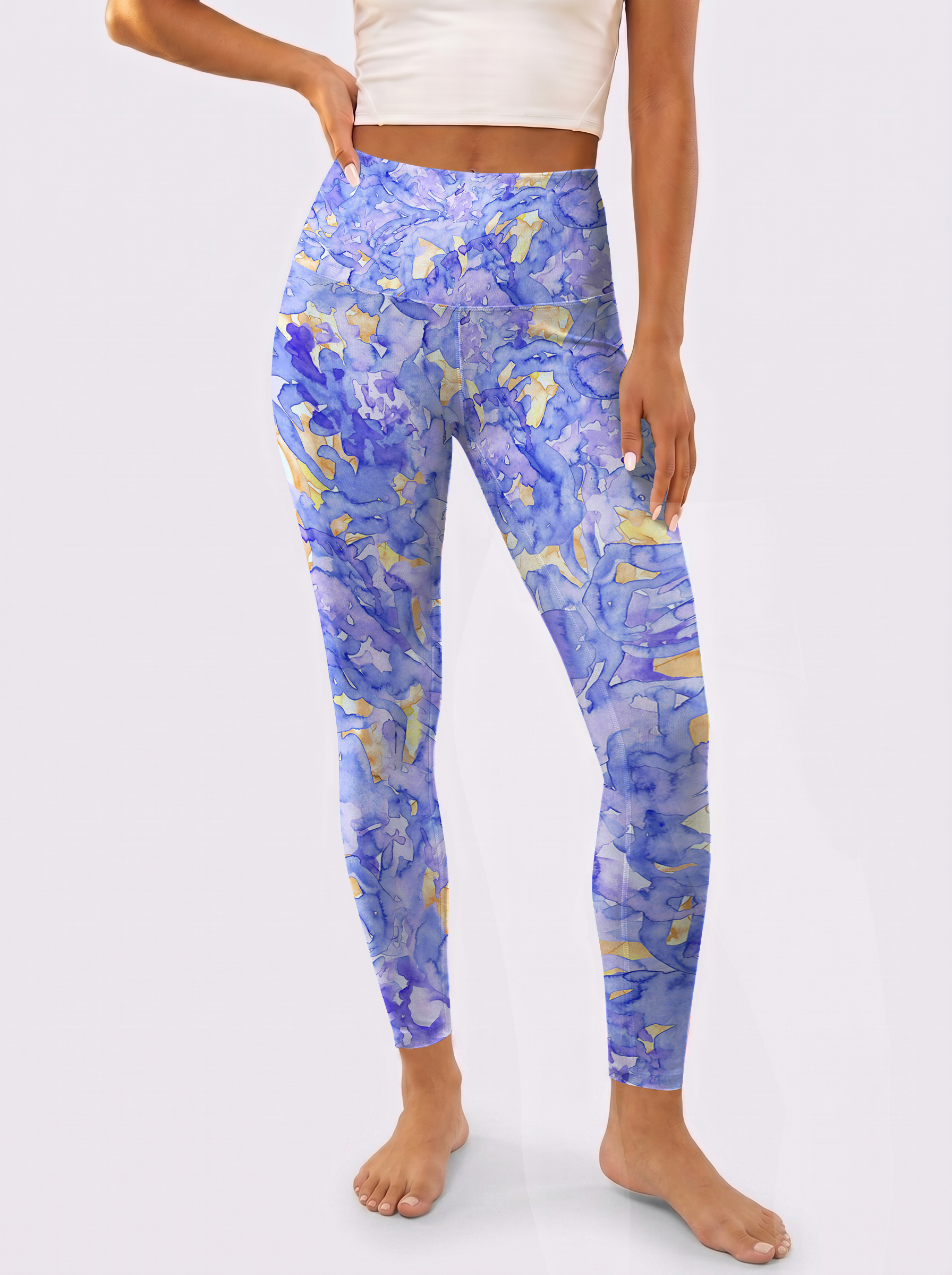 Blue & Yellow Watercolor Gradient Leggings