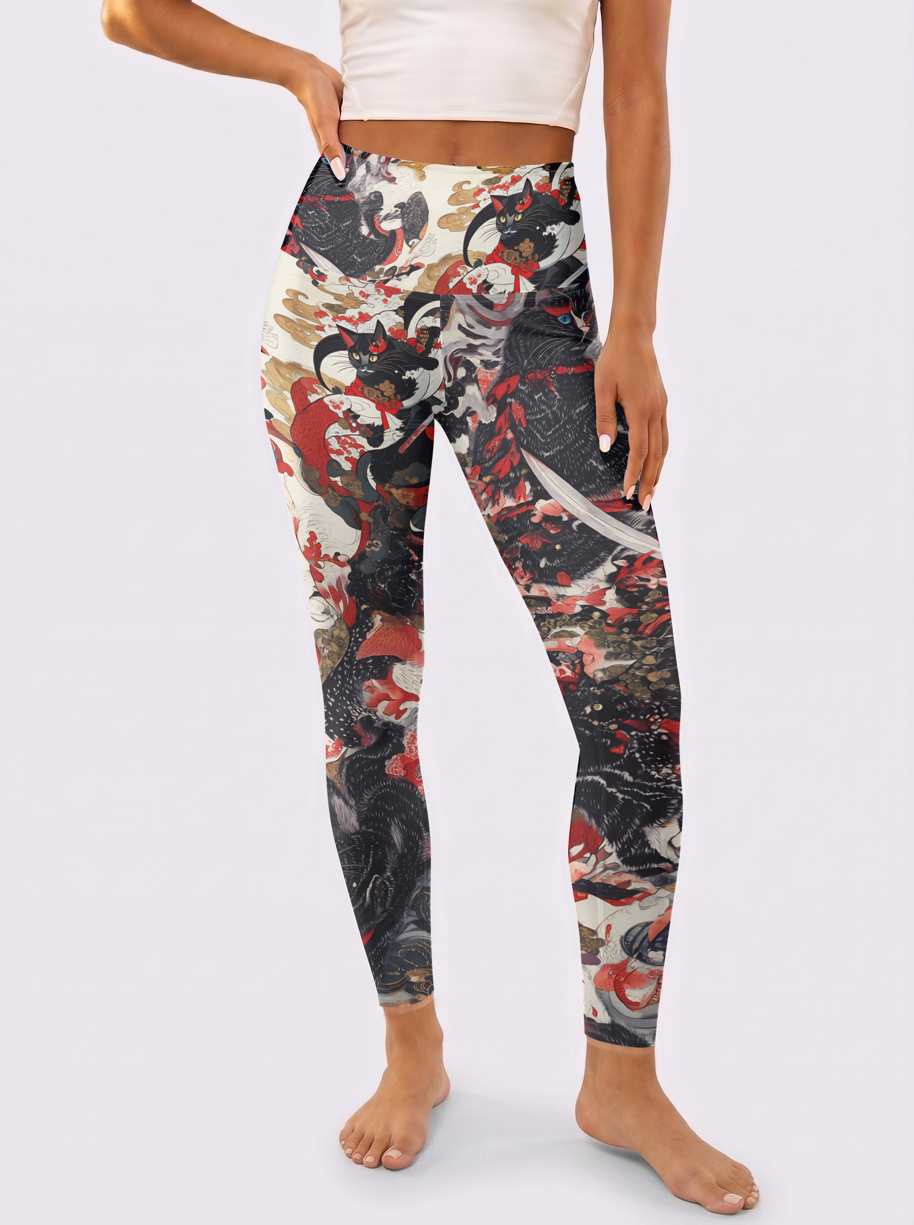 Ukiyo-e Tattoo Style Cat Workout Leggings