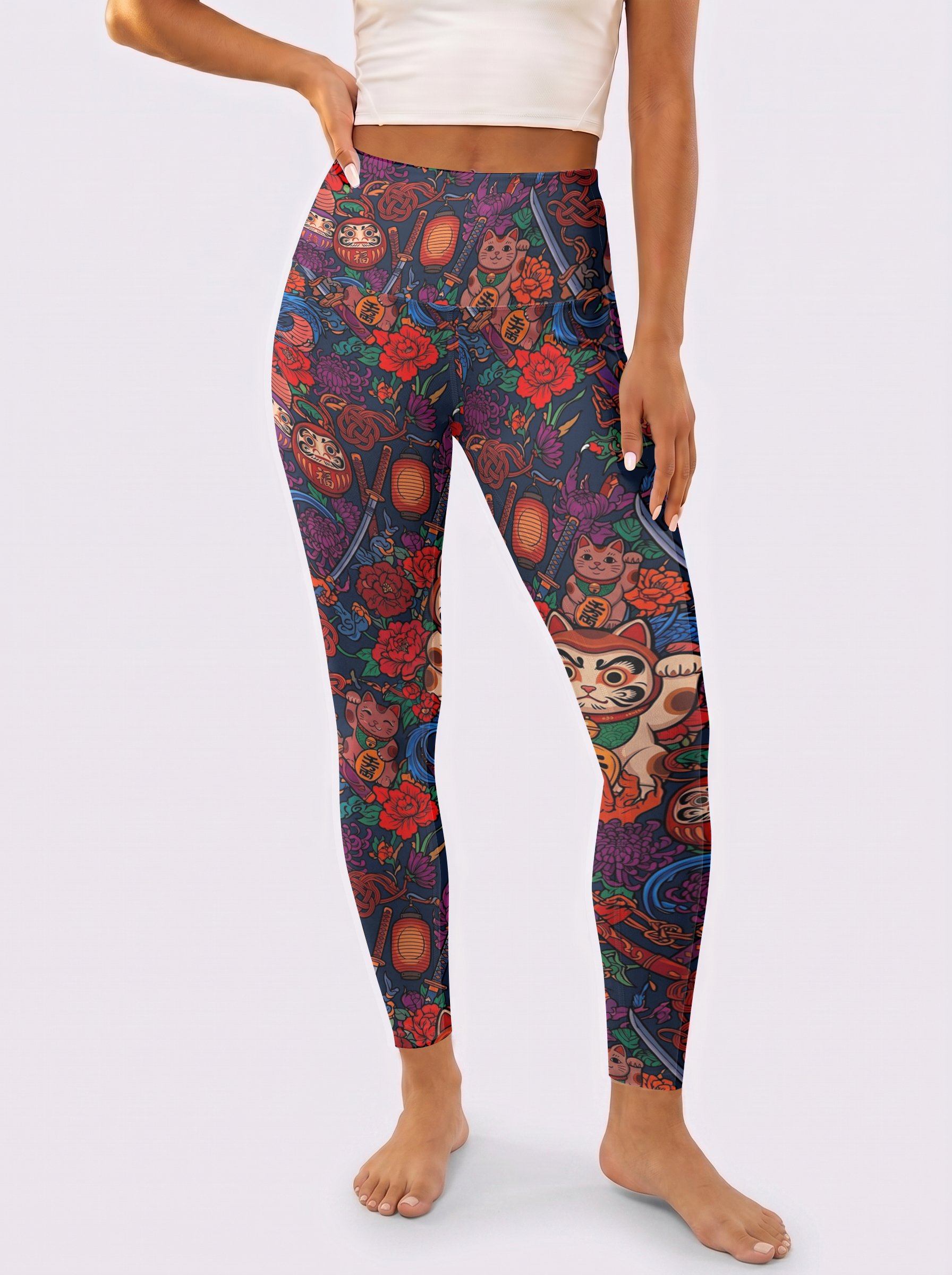 Ukiyo-e Lucky Cat High-Waist Leggings
