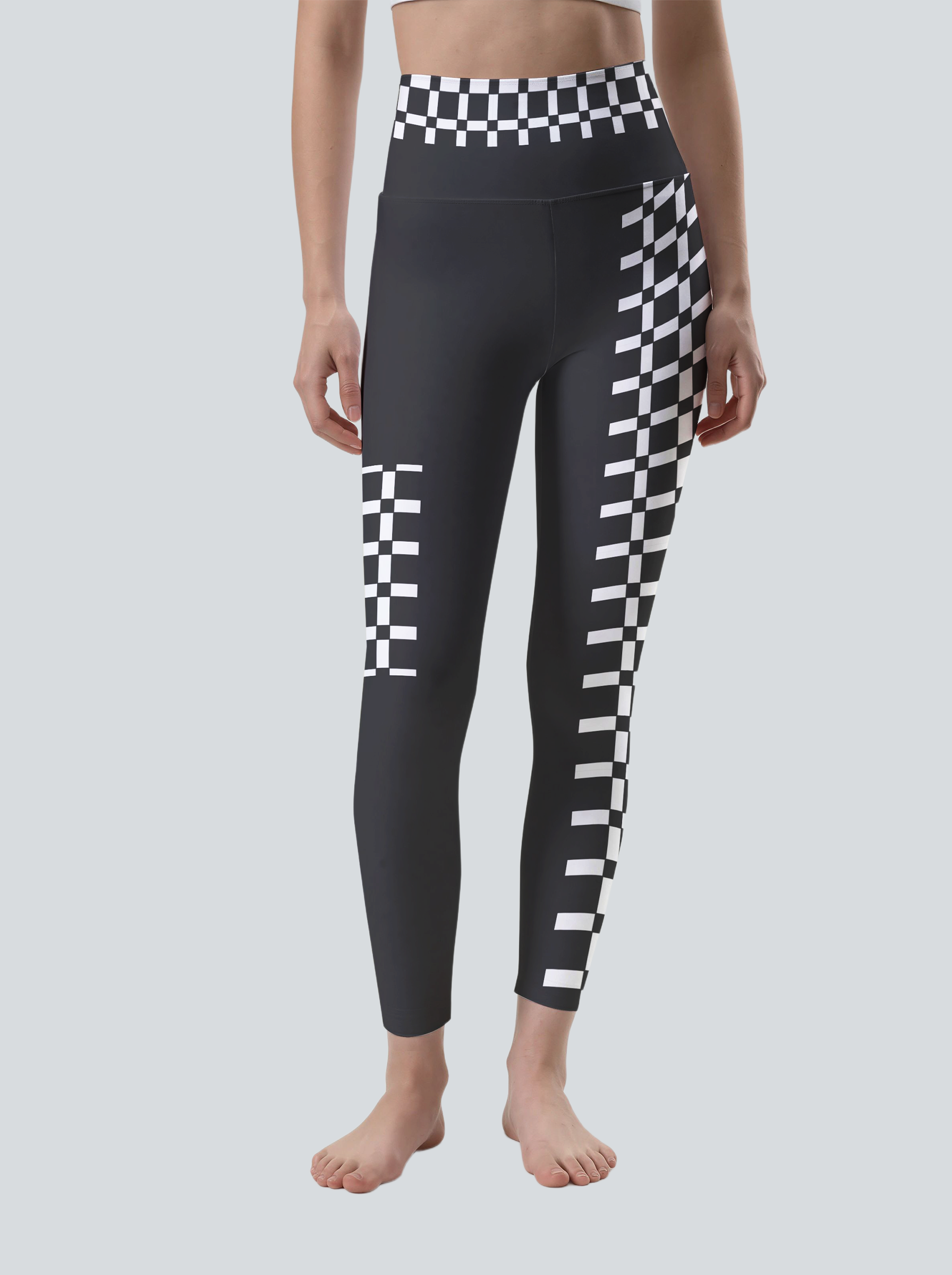 Pixel Check Asymmetrical High-Waist Yoga Leggings
