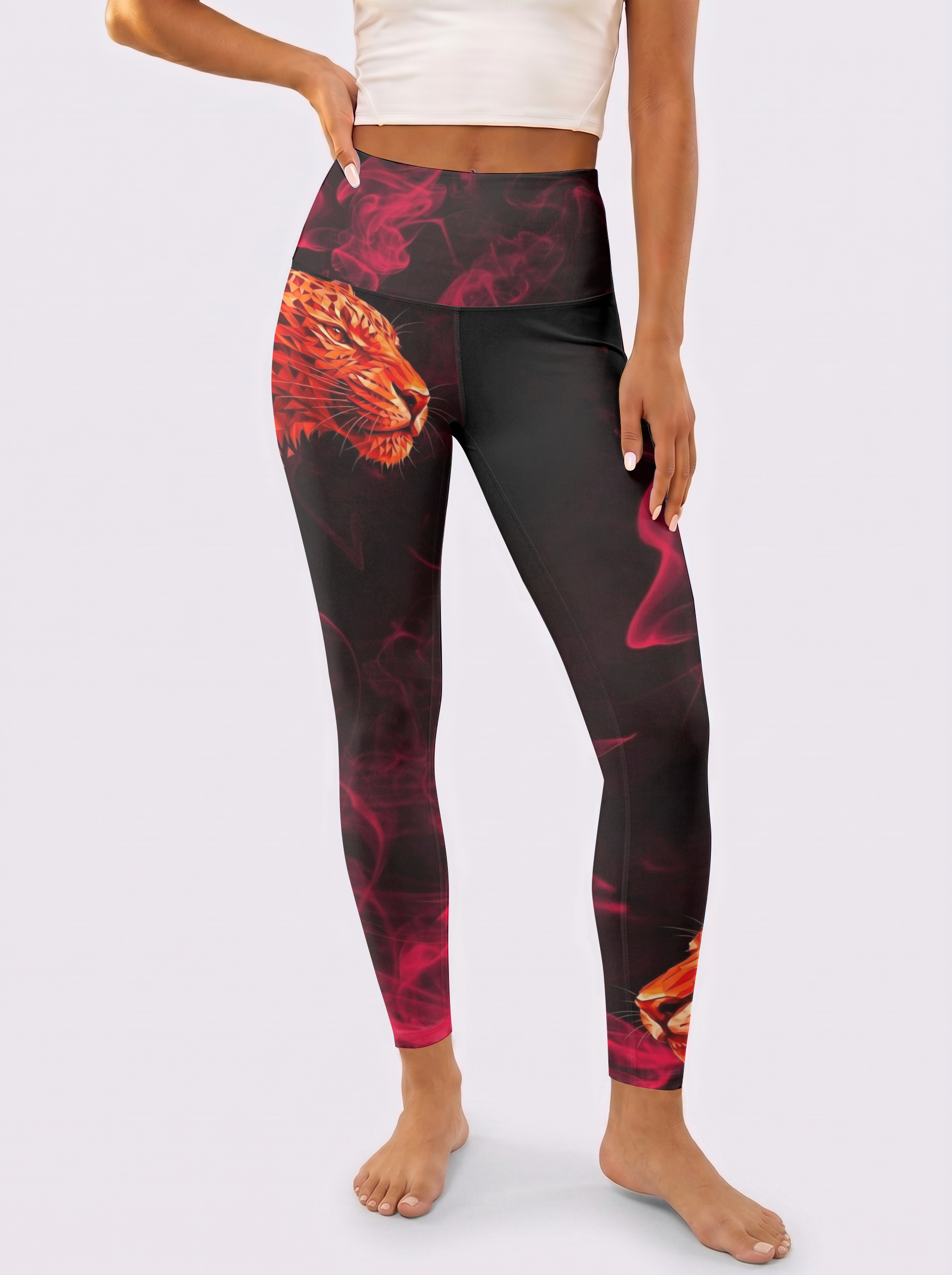 Black Red Leopard Print Workout Leggings