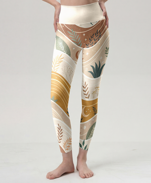 High-Waisted Boho Celestial Botanical Yoga Leggings