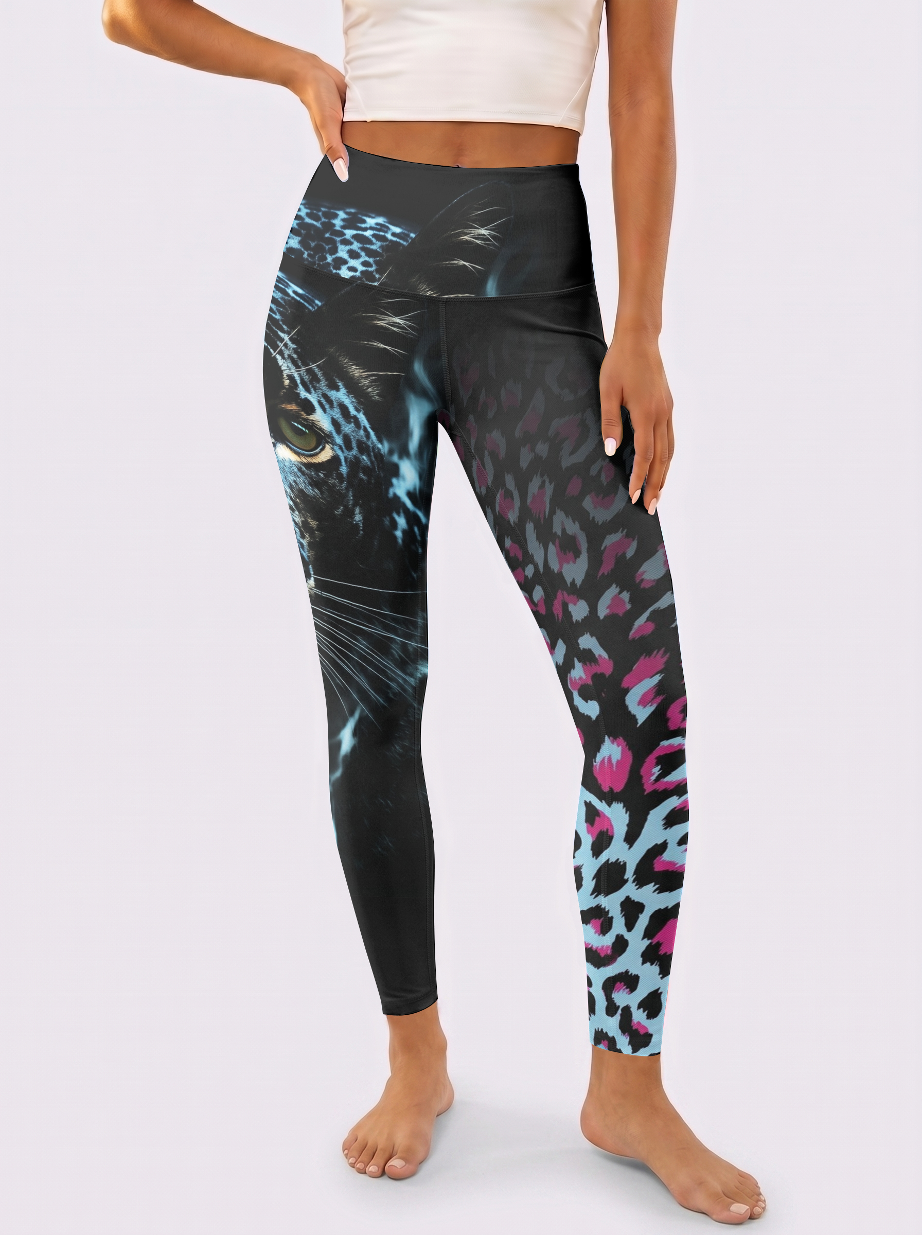 Black Pink-Blue Print Workout Leggings