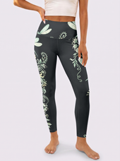 Black Floral Vine Workout Leggings