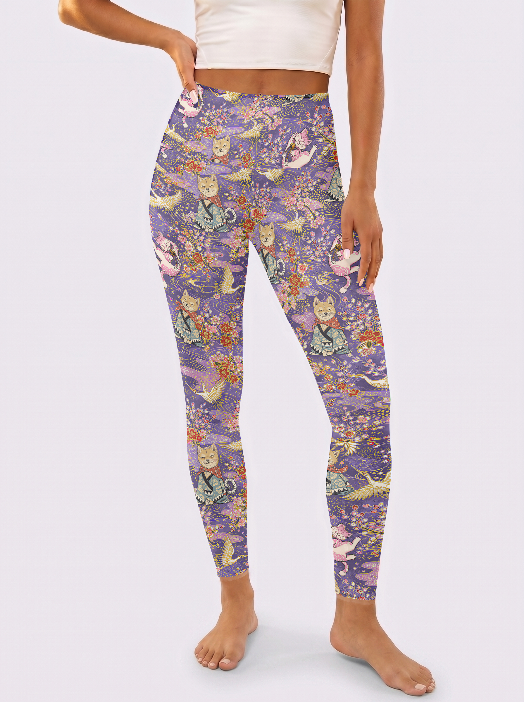 Lavender Ukiyo-e Shiba Inu Sports Tight Pants