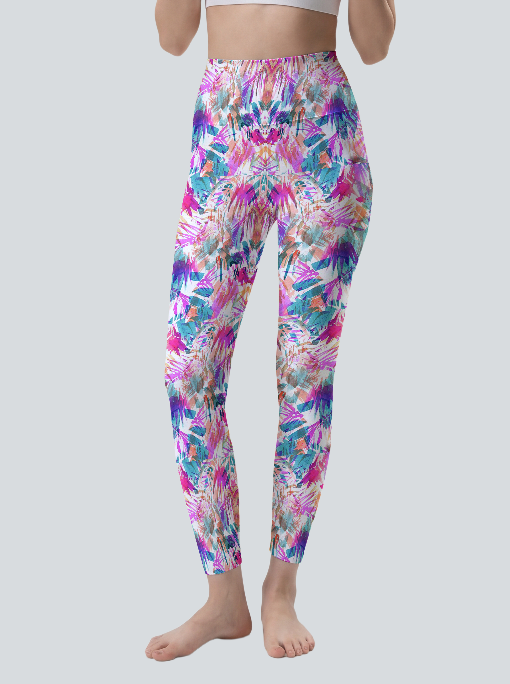 Pink Purple Contrast High-Waist Leggings